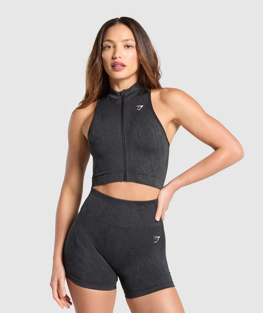 Adapt Camo Seamless Zip Up Crop Top