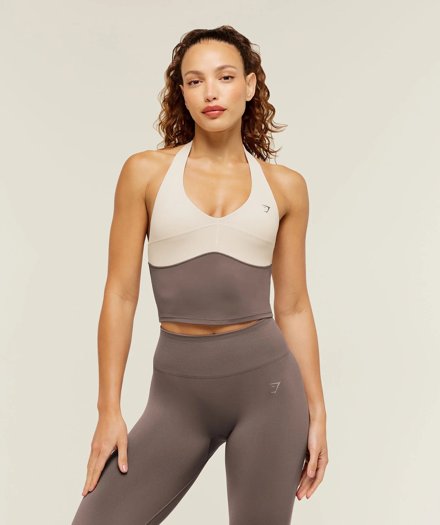 Colour Block Halter Neck Tank With Shelf