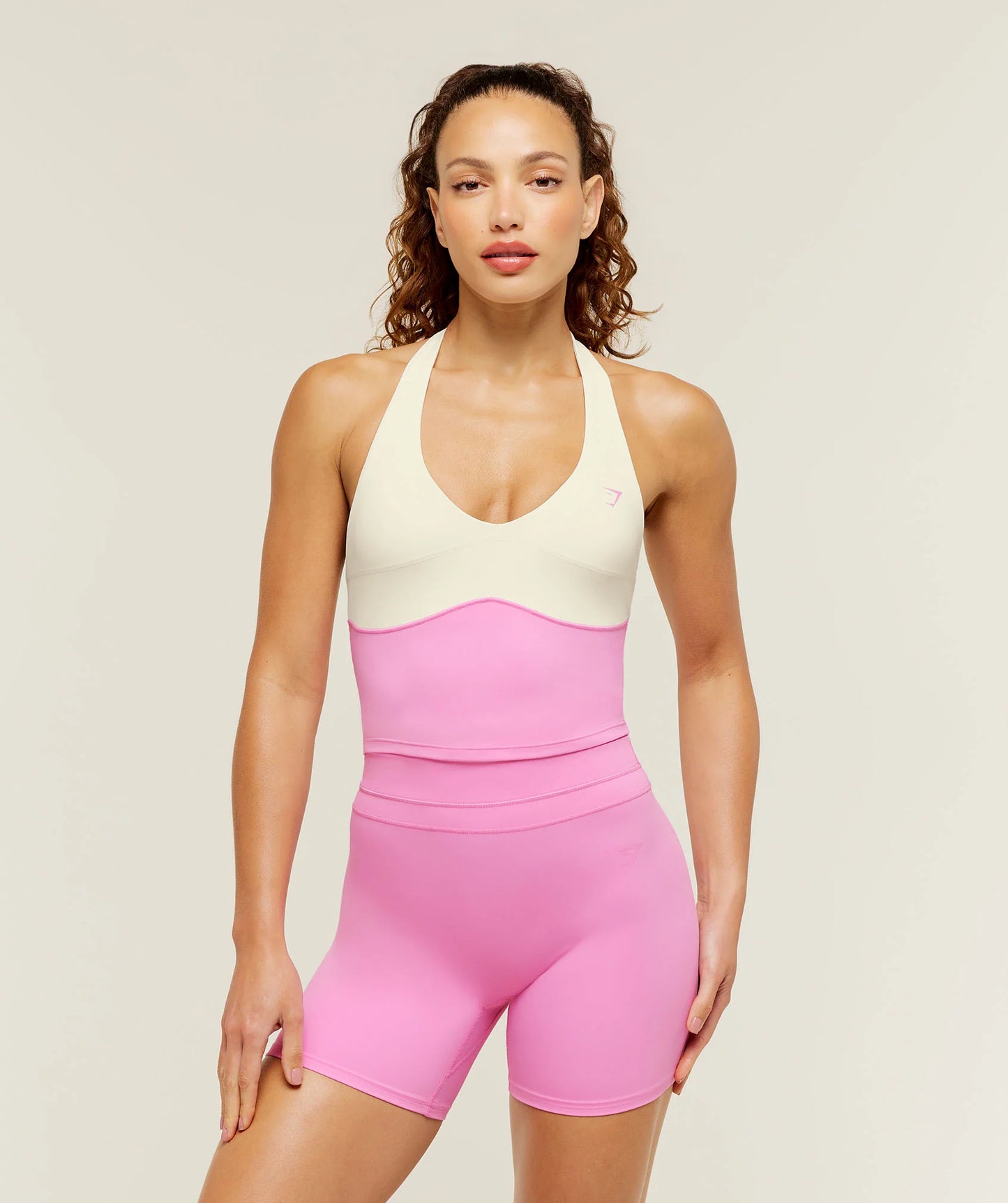 Colour Block Halter Neck Tank With Shelf