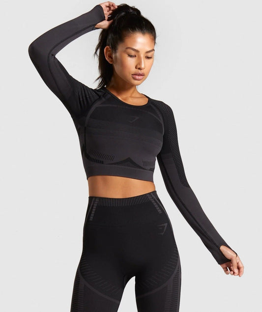 Geo Ombre Seamless Long Sleeve Crop Top